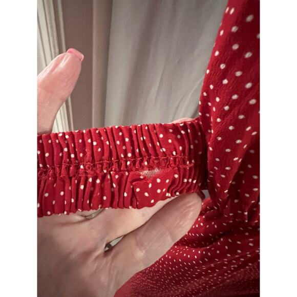 Orvis Red White Polka Dot Belted Midi Dress Sz 12 Career Belt Is Split 2 Spots - Picture 7 of 8